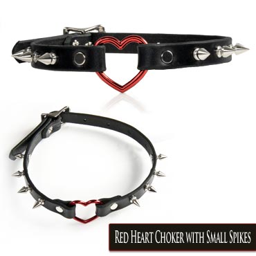 Choker with red heart and small spikes