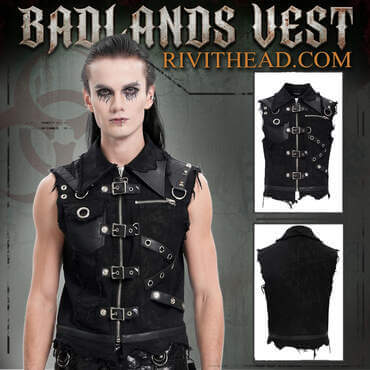Model wearing the badlands gothic vest at Rivithead