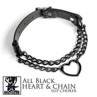 Rivithead all black Heart and Chain martingale choker