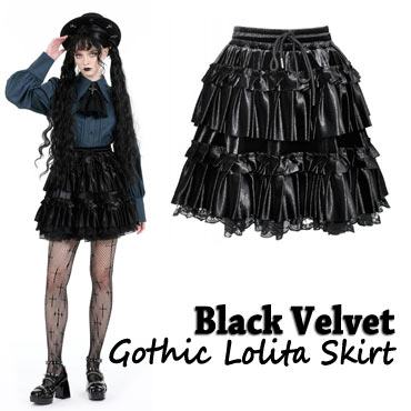 Black Velvet Gothic Lolita Mini Skirt