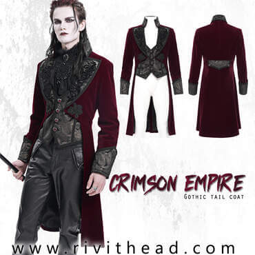 Crimson Empire Gothic Red Velvet Tailcoat