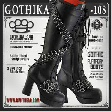 Gothika-108 Platform Boots with Bullet Straps &amp; Spikes