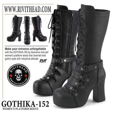 GOTHIKA-152: Black Platform Mid-Calf Boots by Demonia