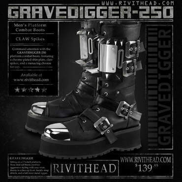 Gravedigger-250 mens platform boots with claw spikes and metal plates