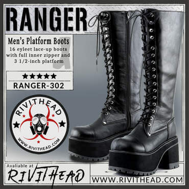 Black men’s knee-high platform boots with 3.5-inch soles, lace-up front, and inner zipper for easy wear, styled for alternative and punk fashion.