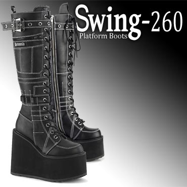Swing-260 Womens Gothic Platform Boots with White Stitching