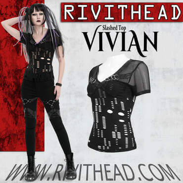 Female Goth model wearing the Vivian top