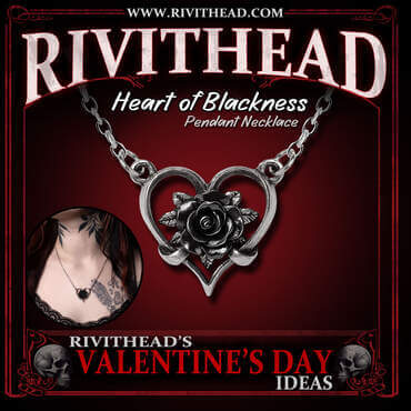Valentines Day Idea - Pewter heart necklace with black rose