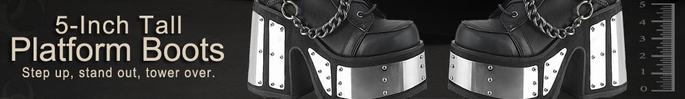 Black 5-inch platform boots with metal plates and hanging chain