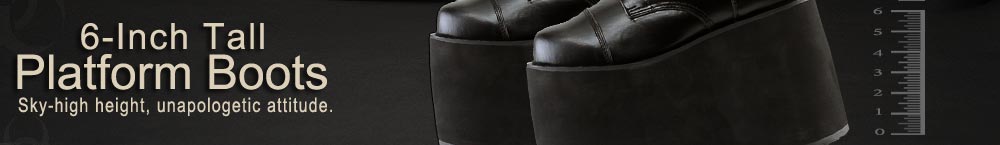 Knee-high black platform boots with 6-inch stacked sole