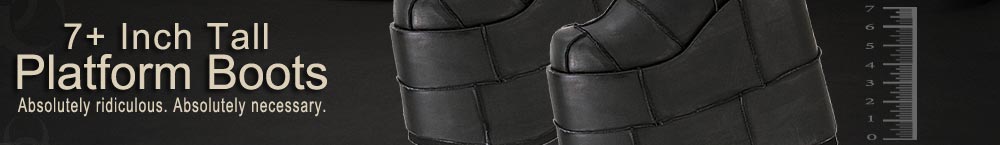 Black 7-inch platform knee-high boots with front lacing