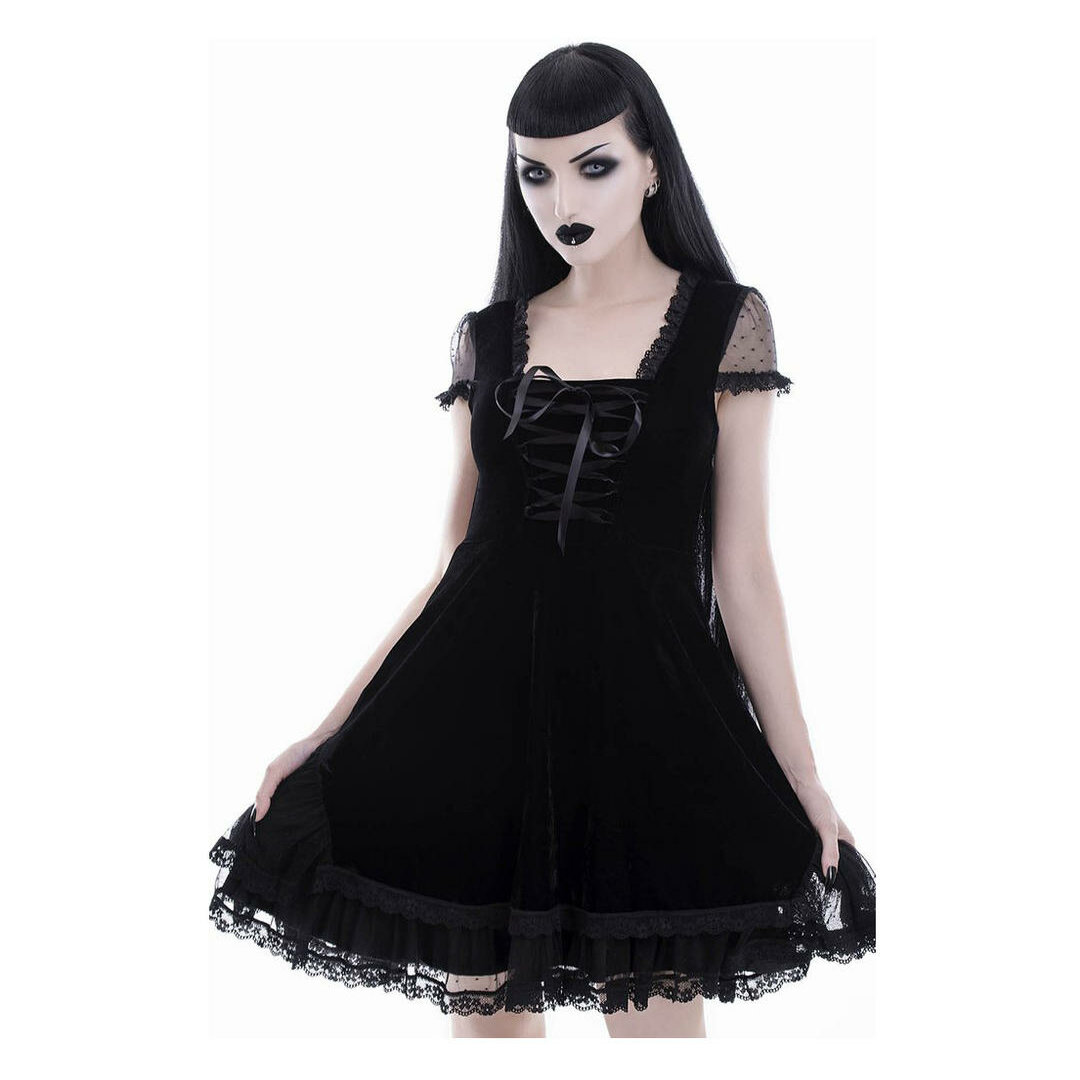 short emo dresses Gothic Skull Print Club Party Cami Mini Dress Women's Harajuku Emo Grunge  Punk Backless Lace Trim Mini Bodycon Dress