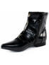 Left side view of BROGUE-06 Skull Buckle Boots in black with pointed toe, straps, and side zipper