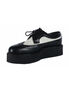 CREEPER-408 black and white creepers with lace-up front, brogue detail, and thick ribbed platform