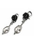Bacchanal Rose Earrings with black rose detail and teardrop-shaped clear crystal dangle