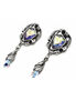 Empyrian Eye: Tears From Heaven Earrings with silver-tone frames, iridescent crystals, and teardrop dangles
