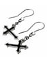 Sorrow Cross Earrings with black enamel-filled silver-tone cross pendants and fishhook ear wires