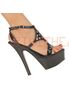 Left side view of KISS-215 black studded heels with platform sole, ankle strap, and open toe