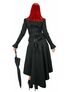 Back view of Dorina Steampunk Jacket in black with corset lacing, flared sleeves, and high-low hem