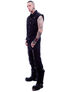 Mider Sleeveless Jacket in black denim with front snaps and silver studs on the shoulders