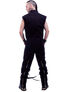 Back view of Mider Sleeveless Jacket in black with pointed collar and straight hem