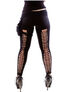Back view of Gothic Sin Pocket Belt in black with attached pocket, worn over cutout leggings