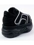 Rear angle of NEPTUNE-32 black platform shoe with thick sole and white trim details