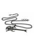 Shred Attack Pendant features a silver-tone guitar with skull details on a black chain necklace