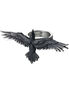 Black Consort Ring with large black raven in flight, detailed wings spanning across the silver band