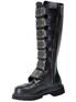 REAPER-30 black leather boots with metal plate straps, side zipper, and chunky lug sole