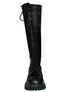 Front view of ROCKY-20 tall black leather boot with full front lacing and chunky tread sole