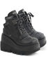 SHAKER-37 Black Wedge Platform Ankle Boots