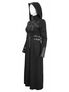 Side view of Selene Women's Trench Coat in black with silver zipper details and belt