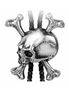 Unforgiven Pendant featuring a polished silver skull with crossbones and two black braided cords