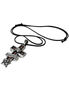 Mercy Cross Pendant with silver-tone cross, engraved 'Mercy' banner, fleur-de-lis, and black cord
