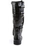 Front view of WALKER-130 black knee boots with strap details and chunky sole