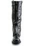 Front view of WALKER-130 black knee-high boots in smooth leather with strap details and rounded toe