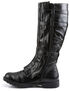 Side view of WALKER-130 black knee-high boots with smooth and ruched vegan leather, chunky sole