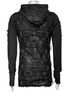 Black long sleeve hoodie with textured back and hood on a mannequin, rear view.