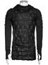 Black Apocalypse Hoodie with distressed textured front, long sleeves, and layered hood.