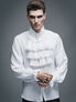 Front view of Ash Mens White Ruffle Shirt with high collar and layered ruffle detail