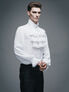 Front view of Ash Mens White Ruffle Shirt with high collar and ruffled front details