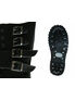 ATTACK-10 black boots with four side buckles and treaded rubber sole, close-up of details