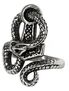 A detailed silver ring featuring intertwined snakes with textured scales and a smooth band.