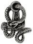 A detailed silver ring featuring intertwined snakes and a central design element.