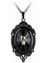 Black Filigree Pendant Cameo Necklace with Skull