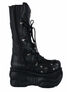 Left side view of BOXER-205 Buckle Boots in black with platform sole, front lacing, and side zipper