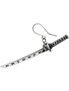 Close-up of Bushido Sword Earring with a curved blade and detailed handle in silver tone