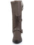 Front view of CARRIBEAN-299 brown pirate buckle boots with rounded toe and buckle detail