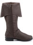 Side view of CARRIBEAN-299 brown pirate buckle boots with a mid-calf height, buckle detail, and zipper closure